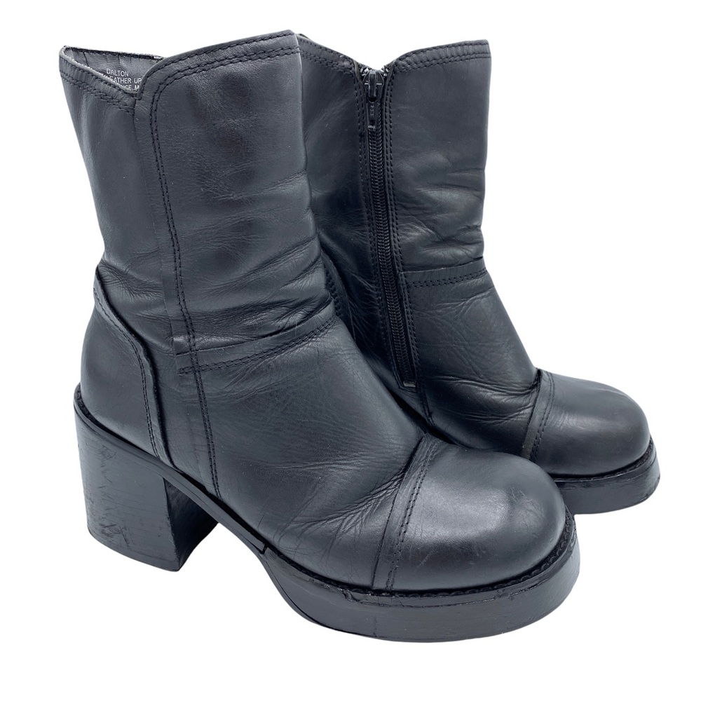 Mudd Vintage 90s Dalton Black Leather Chunky Heel Platform Boots